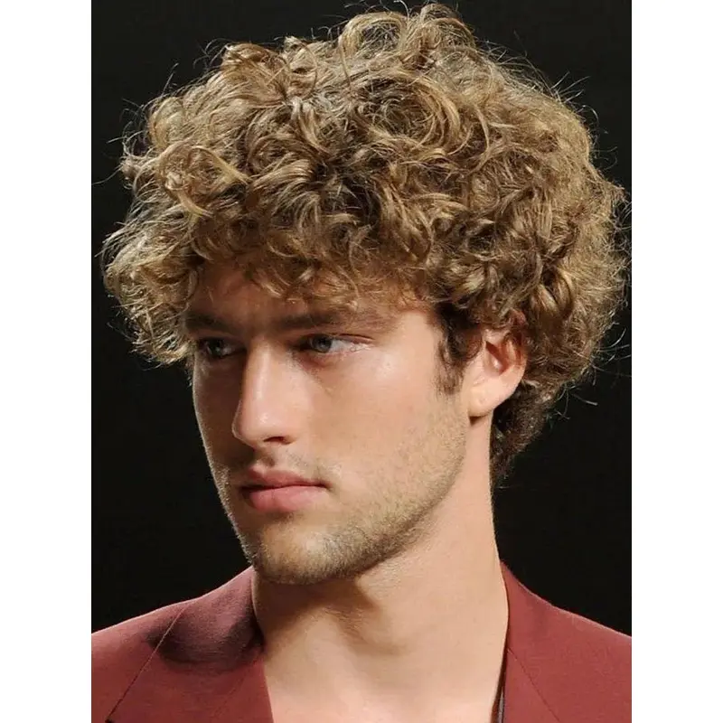 Short Hair Wigs Men With Bangs Synthetic Curly 8" Wigs