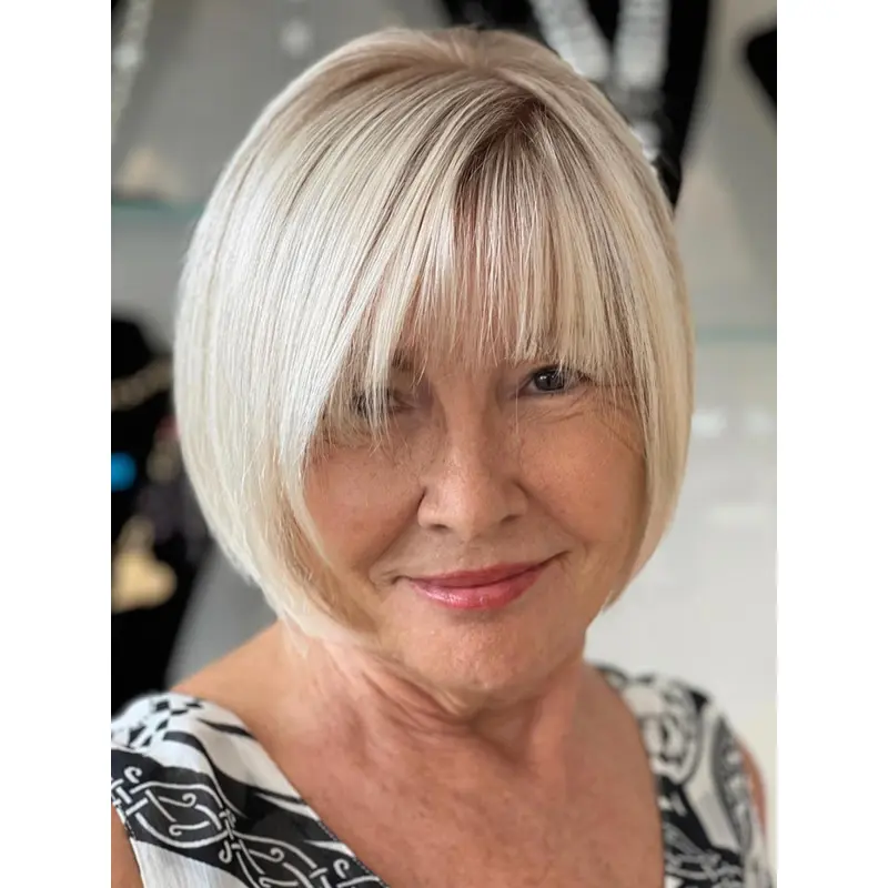 Short Straight Human Hair Wigs 8" Blonde Monofilament Wigs