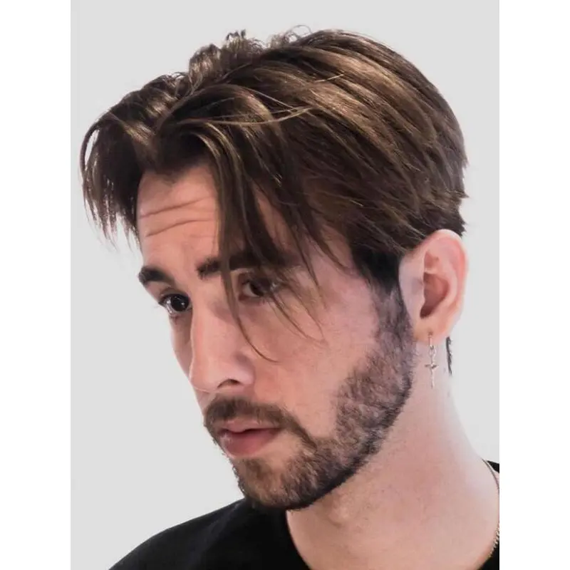 Straight Monofilament Remy Human Hair Brown Short 90s Curtain Men Wigs