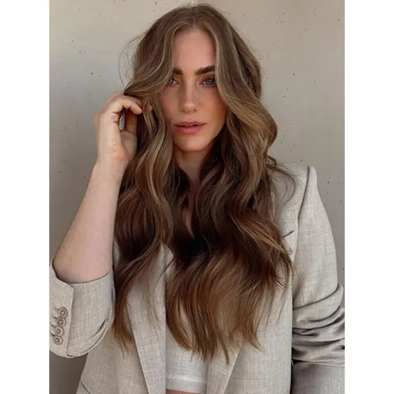 18" Wavy Lace Front Brown Long Wig