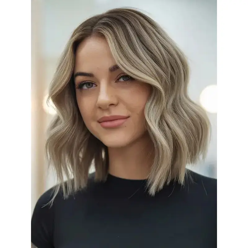 Human Bob Wigs For Sale Layered Wavy 12" Blonde Wigs