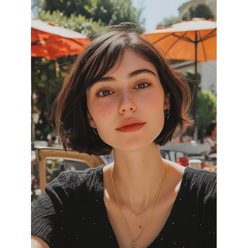 Human Hair Wigs Short Straight Bobs 8" Lace Front Brown Wigs