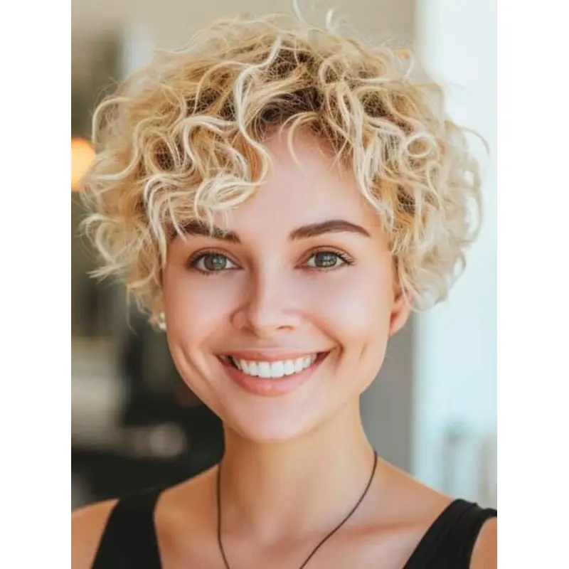Lace Front Short Curly Wigs Blonde Curly 6" Wigs