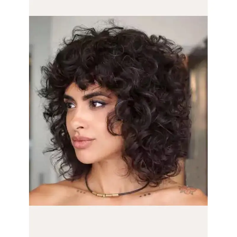 Lace Wigs Curly Brown Synthetic Top Short And Wild Shag Wigs