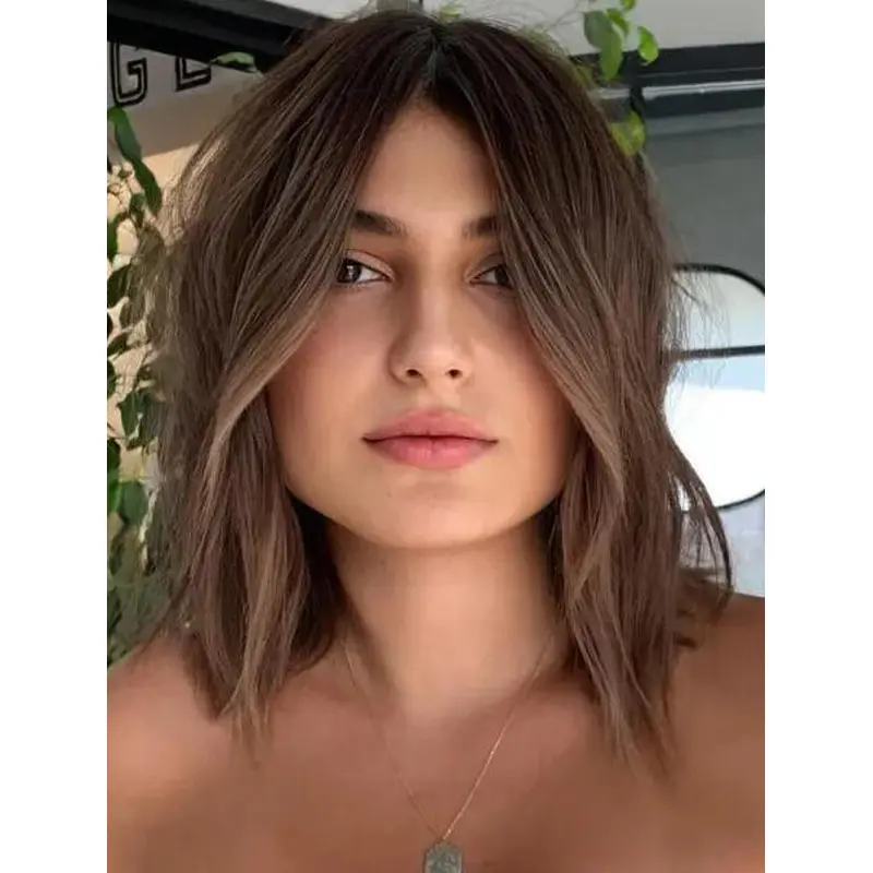 Ladys Wigs Natural Lace Front Brown Synthetic Straight Lob Wigs