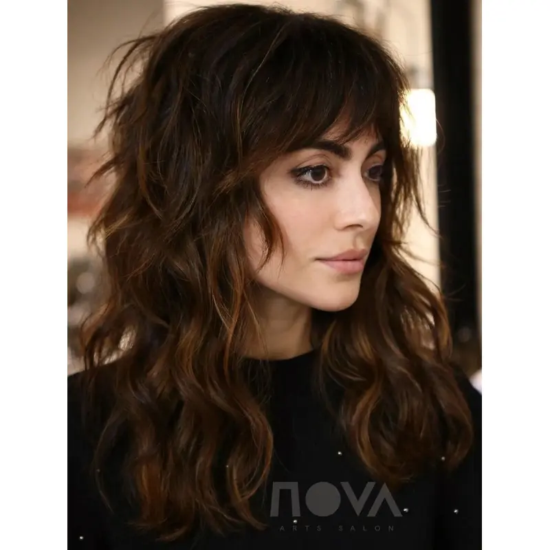 Long Layered Wigs Suitable Lace Front Synthetic Brown Wigs Wavy Long Shag Wigs