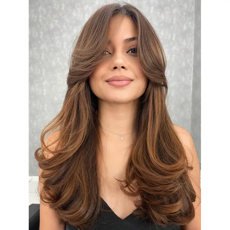 Long Wig With Bangs Synthetic 22" Wavy Monofilament Wigs