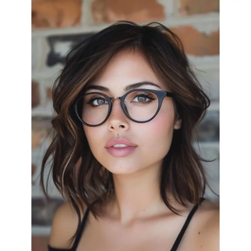 Medium Brown Lace Front Wig 14" Layered Shoulder Length Synthetic Wavy Wigs