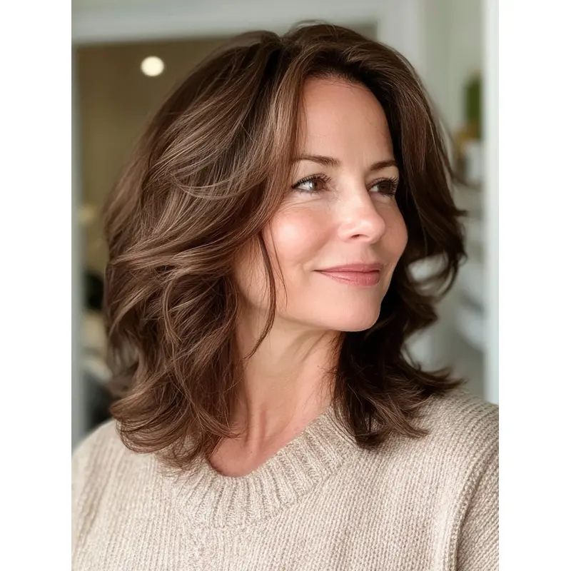 Medium Length Dark Brown Hair Wigs Shoulder Length Wavy 12" Wigs