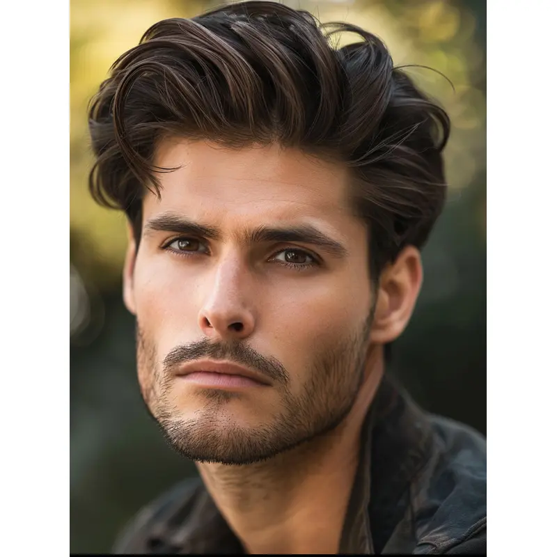 Men Wigs Lace Fronts Remy Human Hair Brown 4" Wavy Wigs