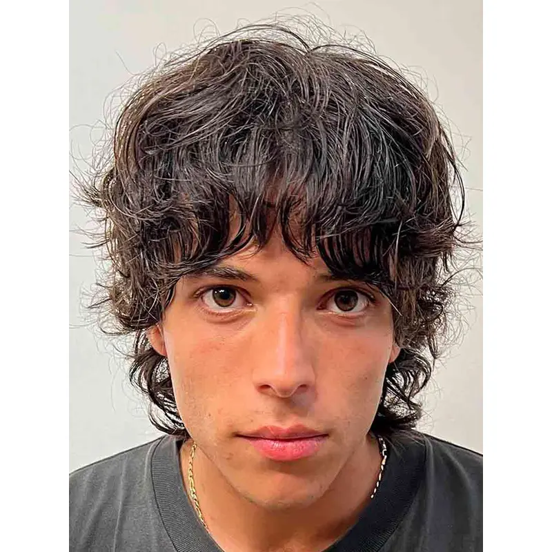 Mens Curly Wig 10" Monofilament Brown With Bangs Wigs