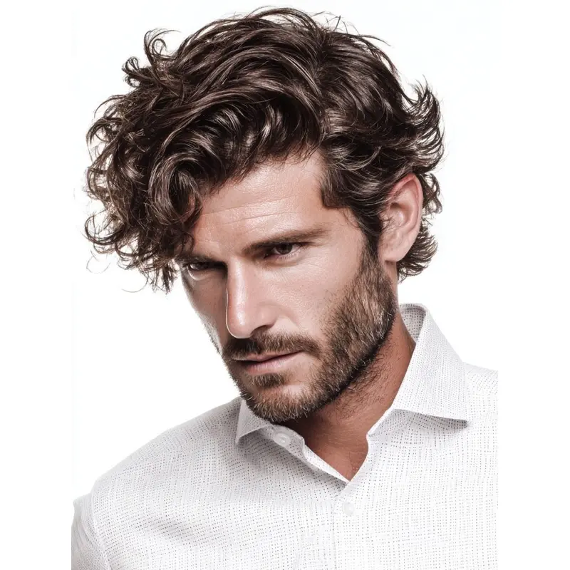 Realistic Mens Wigs Brown Wavy Short Lace Front Wigs