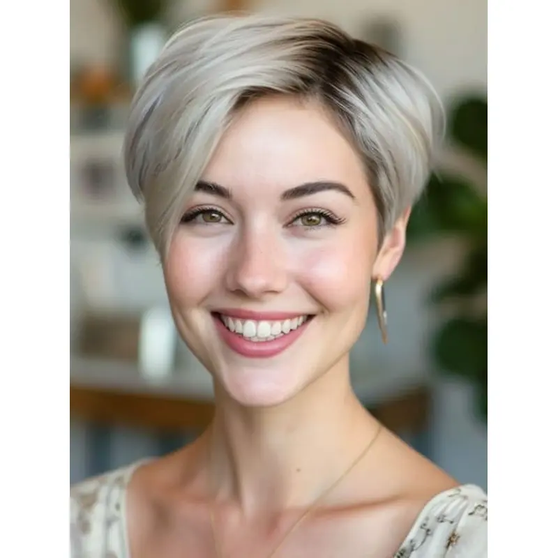 Short Hair Blonde Wigs Monofilament 4" With Bangs Wigs