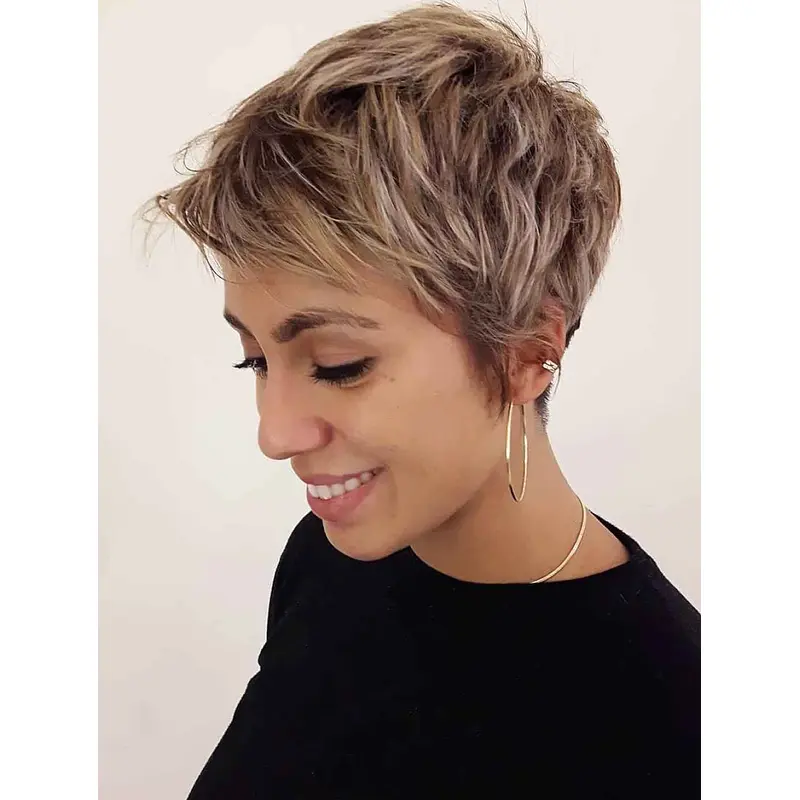 Short Pixie Wigs Blonde Wig Pixie Cut Natural Wavy Synthetic Hair Wig