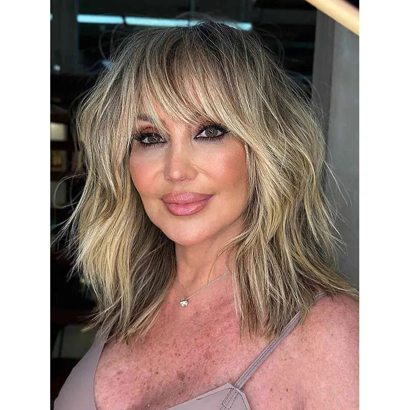 Shoulder Length Wig Wavy Lace Front Wigs Synthetic With Bangs Wigs