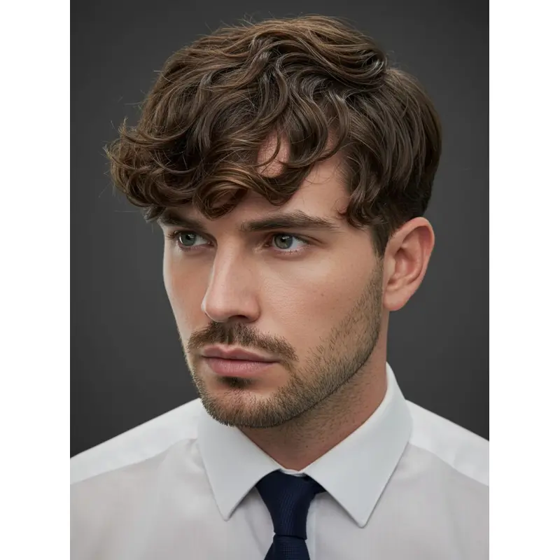 Synthetic Mens Wigs With Bangs Brown Lace Front Wavy Wigs