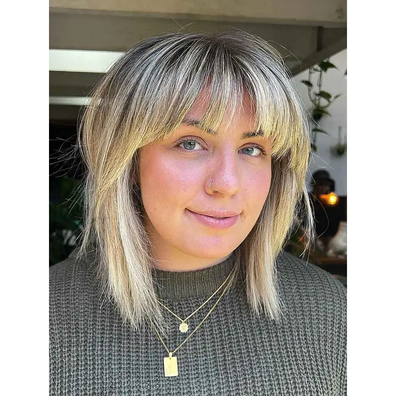 Wigs Shoulder Length Lace Front Wigs Synthetic With Bangs Wigs