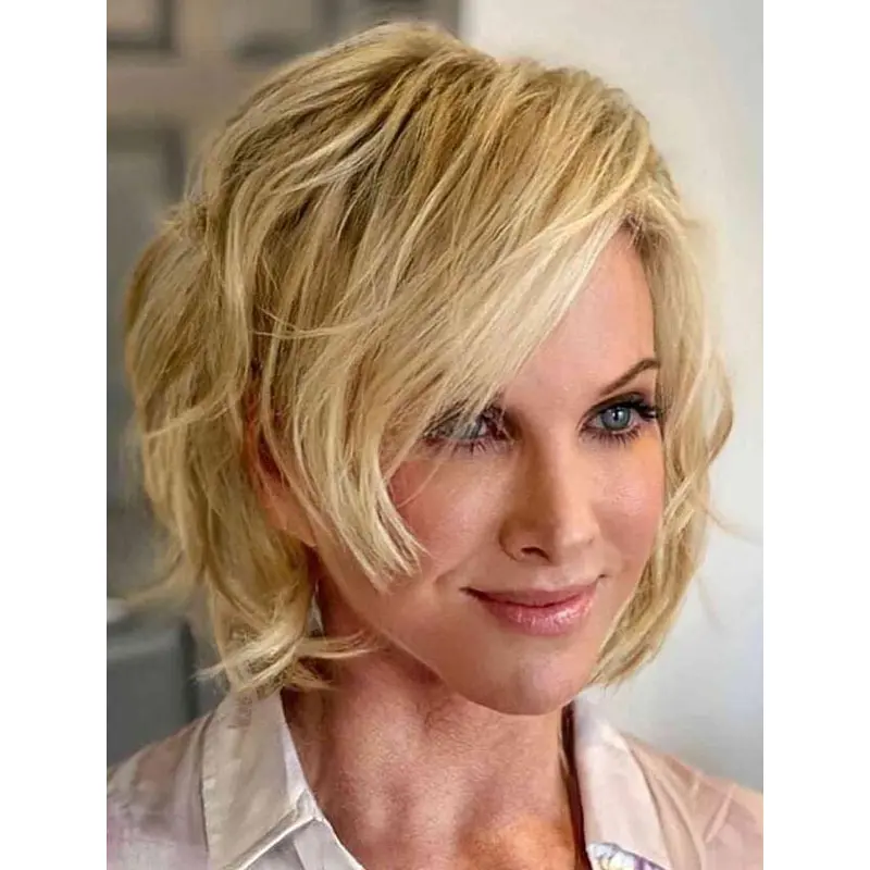 Blonde Bob Wig Lace Front Wigs Wavy Chin Length Synthetic Wigs