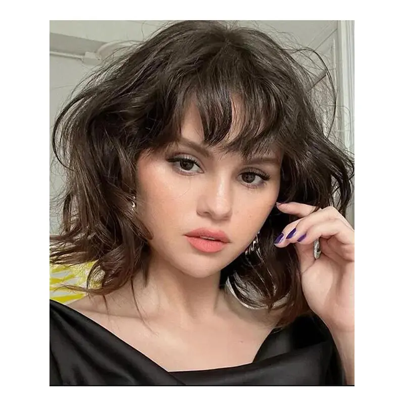 Brown Bob Wig Wavy Synthetic Wigs With Bangs Lace Front Bob Wigs