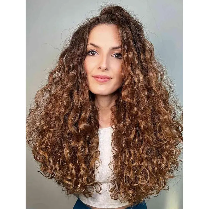 Long Curly Wigs Lace Front Brown Synthetic Without Bangs Luscious Curls Wigs