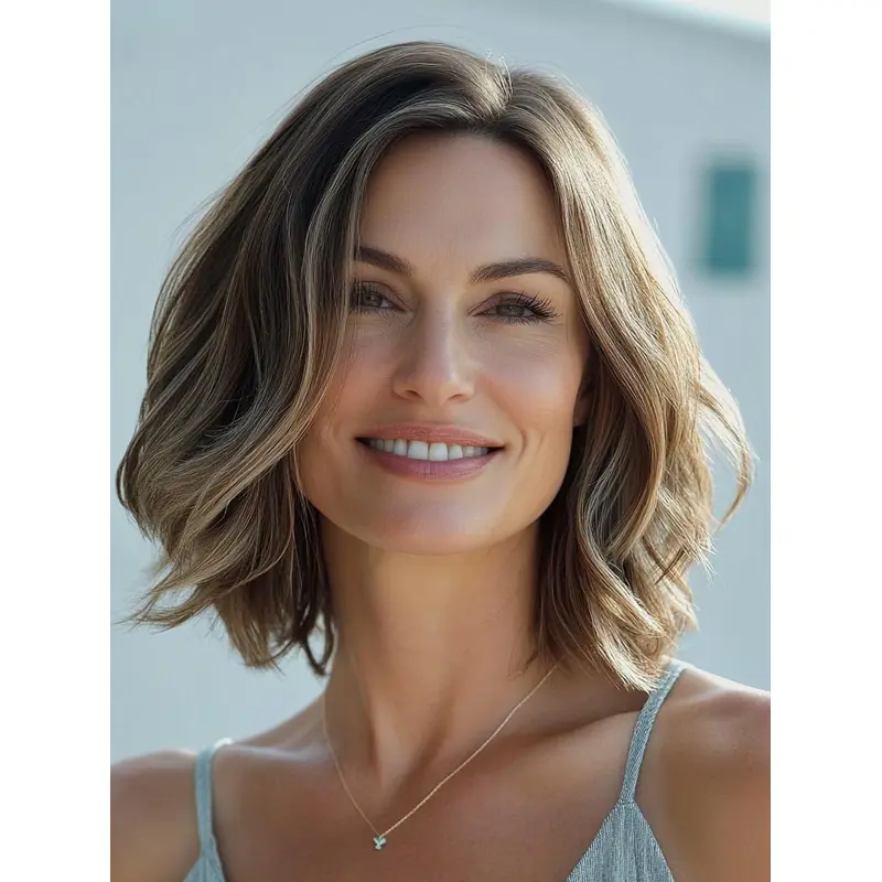 Medium Layered Wigs Lace Front Remy Human Hair 12" Blonde Wavy Shoulder Length Wigs