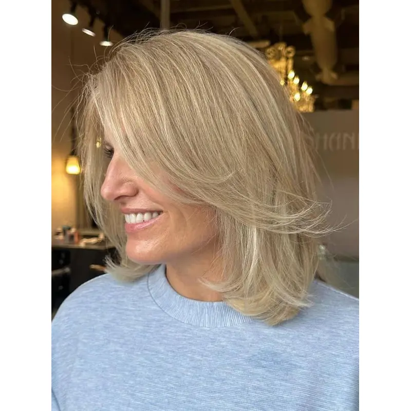 Medium Length Blonde Wig Straight 12" Layered Monofilament Wigs