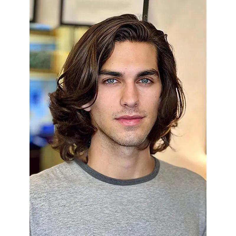 Men's Wig Bobs Brown Wavy 10" Remy Human Hair Wigs