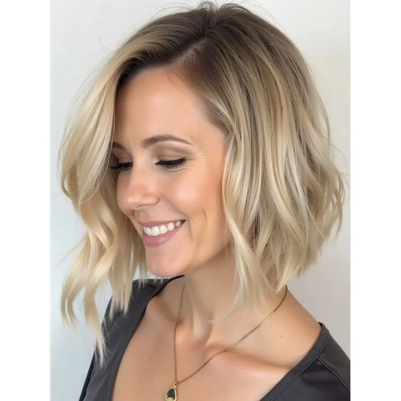 Real Hair Bob Wigs Layered Wavy 10" Blonde Wigs