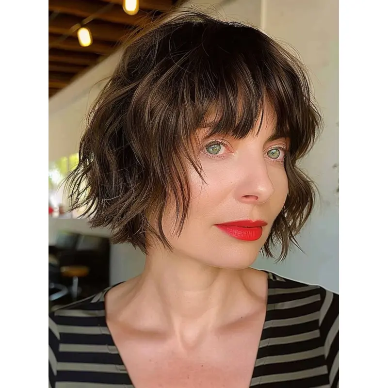Short Brown Hair Wig Monofilament With Bangs 8" Wigs