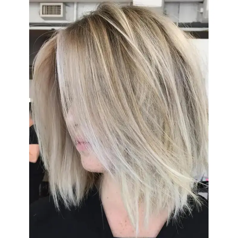 Cheap Wig Synthetic Blonde 14" Straight Lace Front Natural Choppy Balayage Wigs