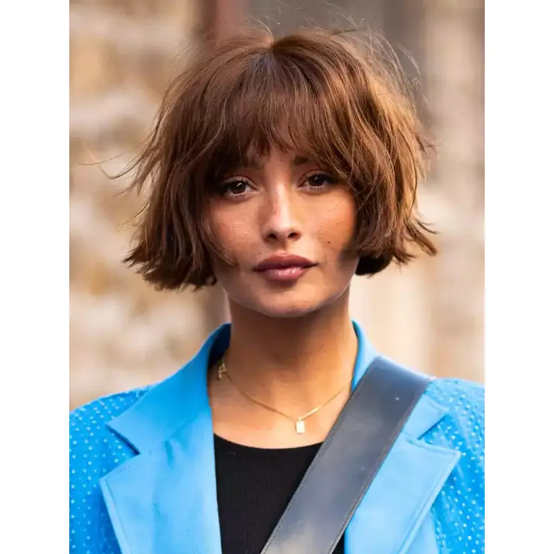 Human Hair Wigs With Bangs For African American Wavy 8" Monofilament Wigs