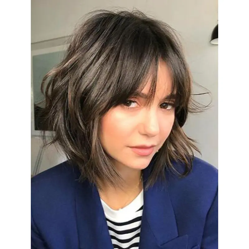 Ladies Hairstyles Lace Front Brown Wavy Synthetic Flexibility Transition Shag Wigs