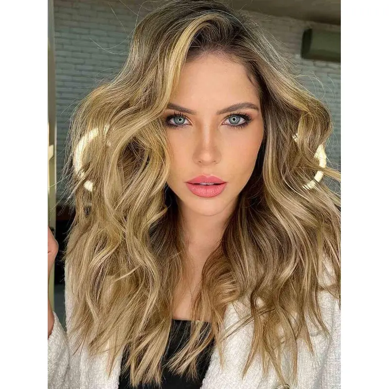 Long Blonde Wig Lace Front Without Bangs Wig Wavy Human Hair Long Wigs