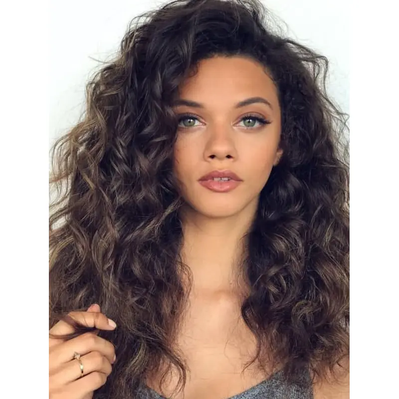 Long Curly Wigs Brown Synthetic Without Bangs Lace Wigs Comfortable Long Wigs