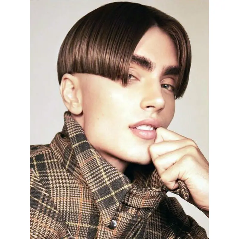 Male Wigs Bobs Brown Straight 6" Remy Human Hair Wigs