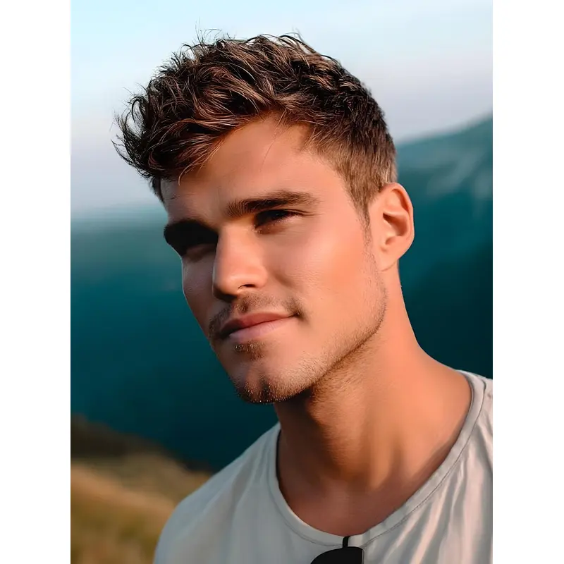 Man Wigs 4" Cropped Monofilament Boycuts Brown Wigs