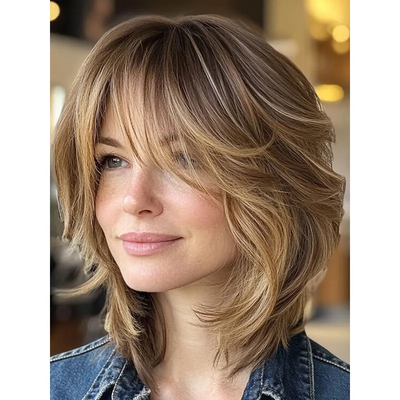 Medium Length Layered Wig Lace Front 12" Synthetic Blonde Wavy Wigs