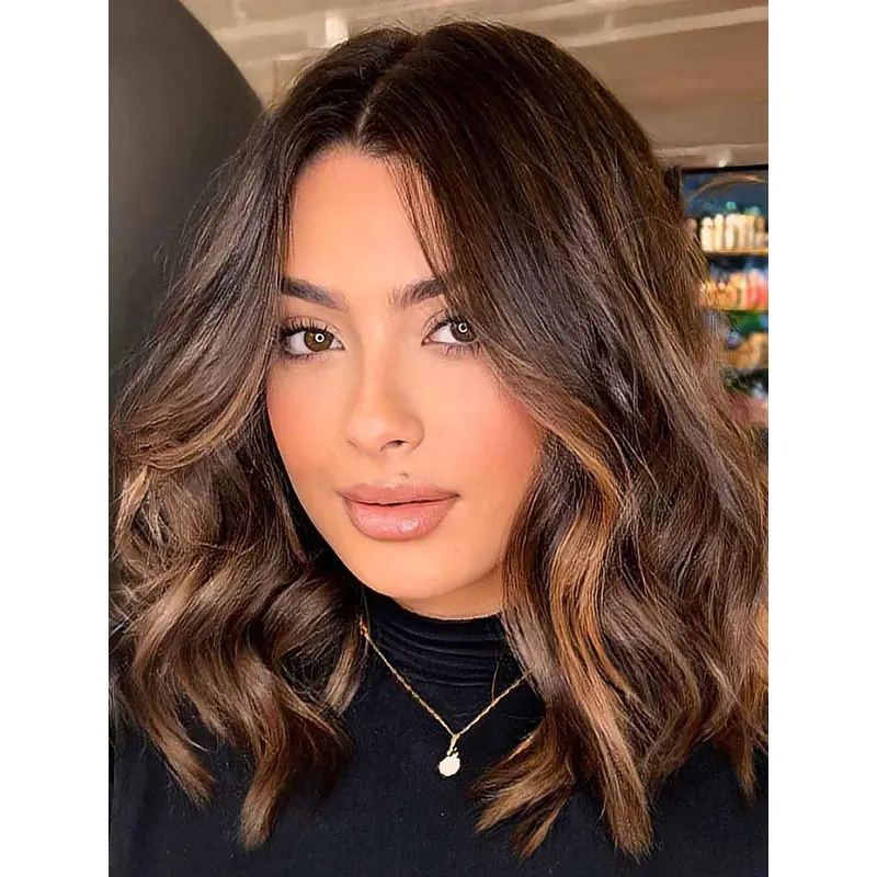 Medium Length Wigs Synthetic Layered Wigs Lace Front Wavy Wigs