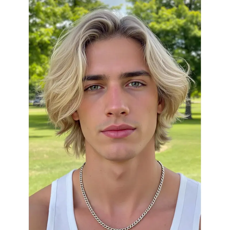 Mens Wig With Bangs Blonde Lace Front Wavy Wigs