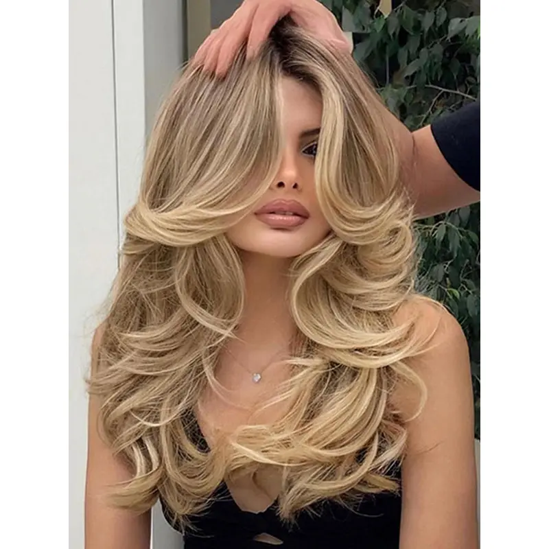 Monofilament Wavy 18" Long Blonde Wig Real Hair