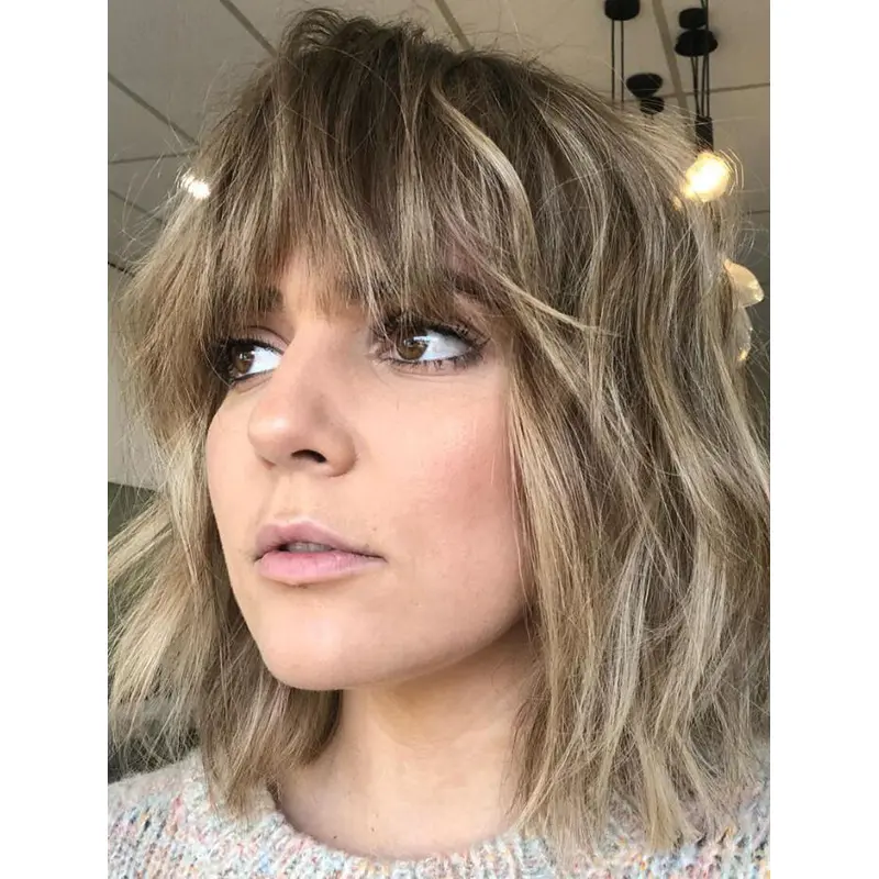 Blonde Wigs For Women Wavy Lace Front Synthetic With Bangs Messy Layered Lob Wigs