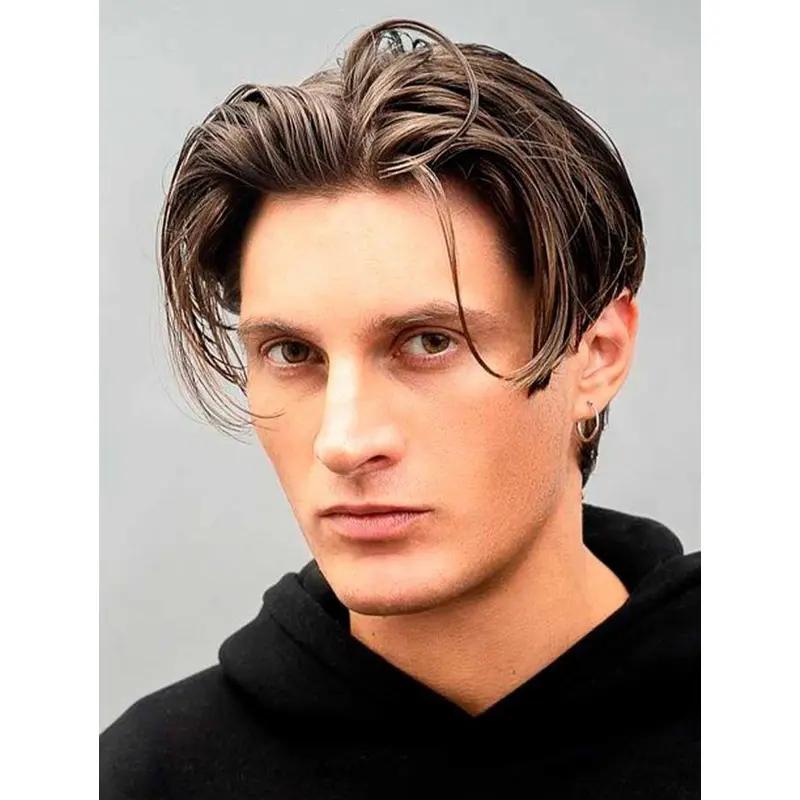 Brown Capless Straight Short Remy Human Hair Bro Flow Eboy Wig For Men