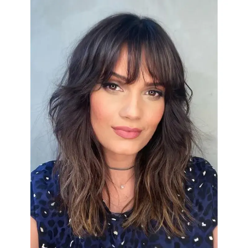 Brown Wig Synthetic Wavy Shoulder Length Wigs Framing Layers Lace Front Wigs