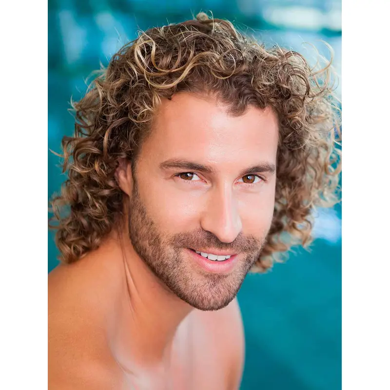 Curly Blonde Monofilament Long Remy Human Hair Beachy Curls Men Wigs