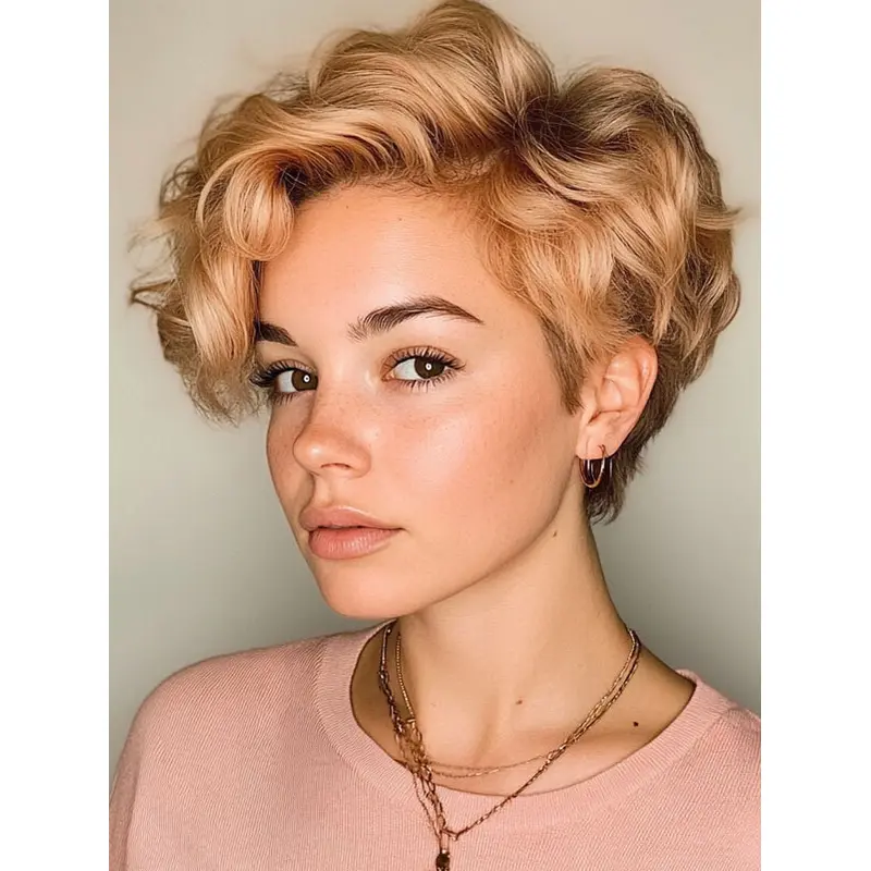 Human Short Hair Wigs 6" Monofilament Bobs Blonde Wavy Wigs