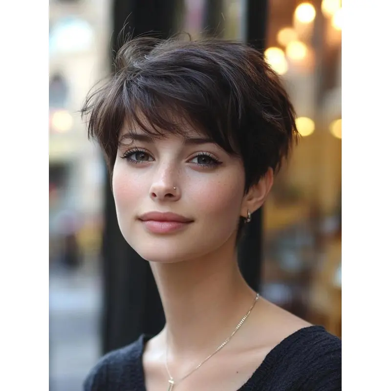 Human Short Hair Wigs 6" Monofilament Boycuts Brown Straight Wigs