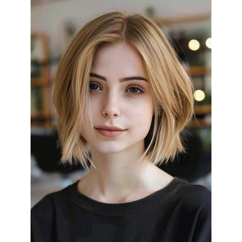 Lace Wig Blonde Bob Remy Human Hair 10" Straight Layered Wigs