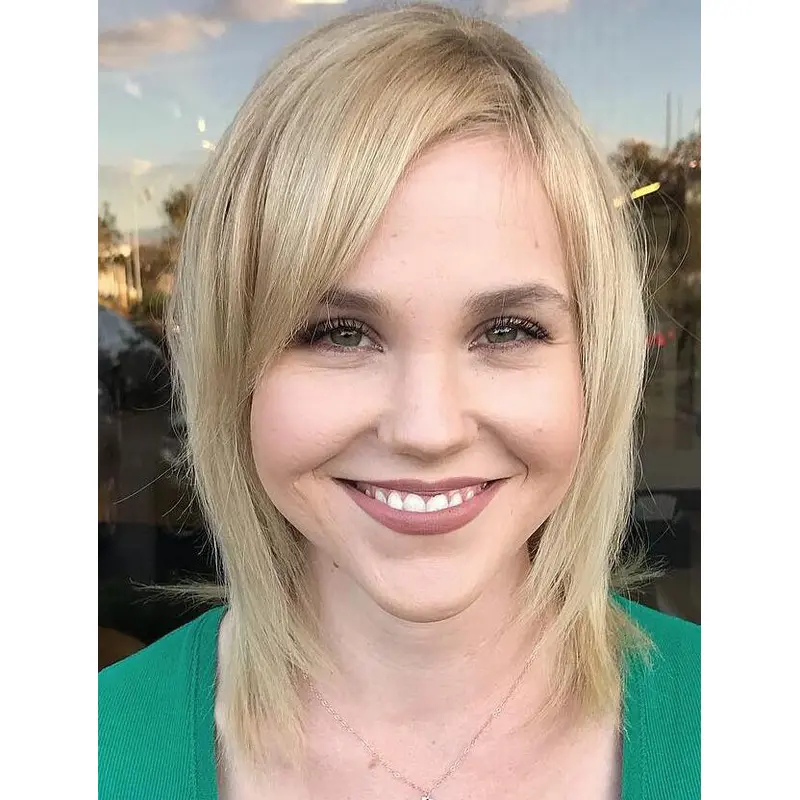 Ladies Blonde Wig Straight Synthetic Lace Front Layered Side-Swept Bangs Wigs