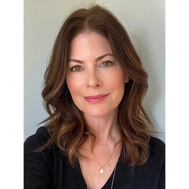 Long Brown Wig Human Hair Lace Front 16" Layered Wavy Wigs