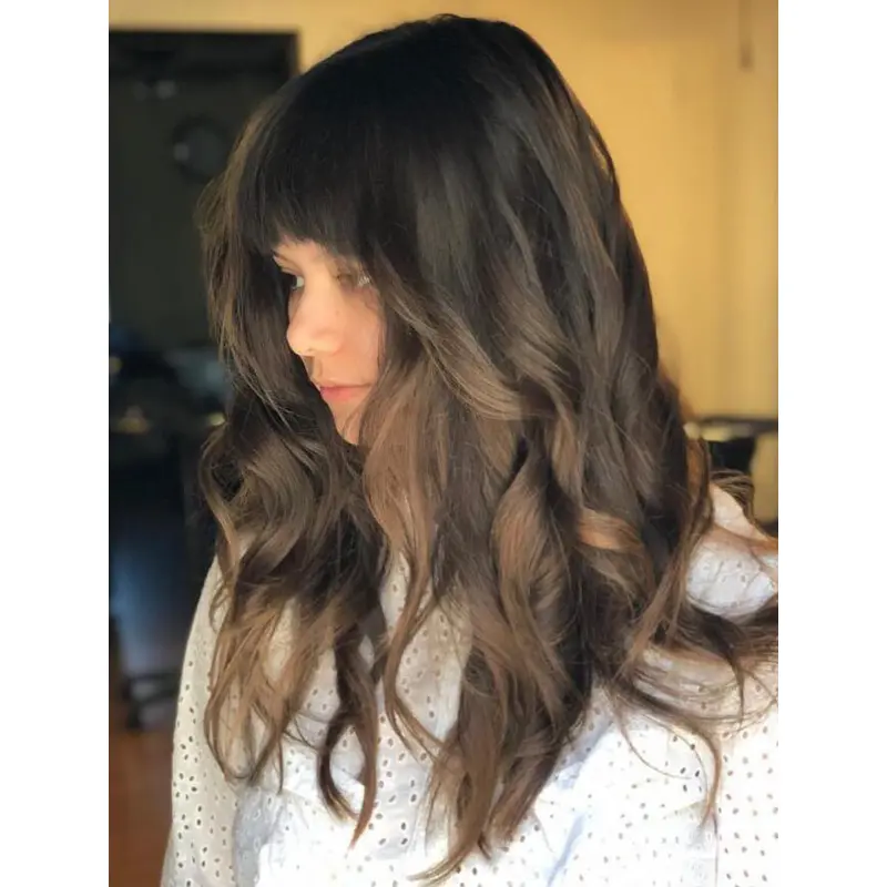 Long Curly Wigs Synthetic Lace Brown Wig Long Wig With Bangs